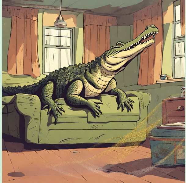 Dreaming of crocodile in the house